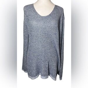 Chaps NWT 3XL Women’s Two-Tone Marled Knit Pullover Sweater Blue White side slit
